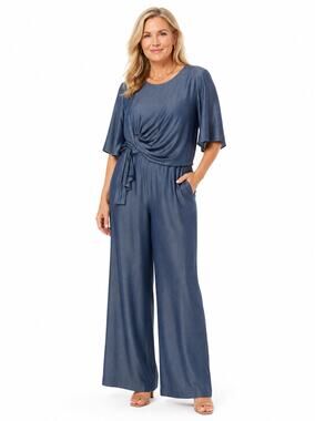 NWT The Fold London Blue Lyocell Wrap Style Front Wide-Leg Palermo Jumpsuit 14